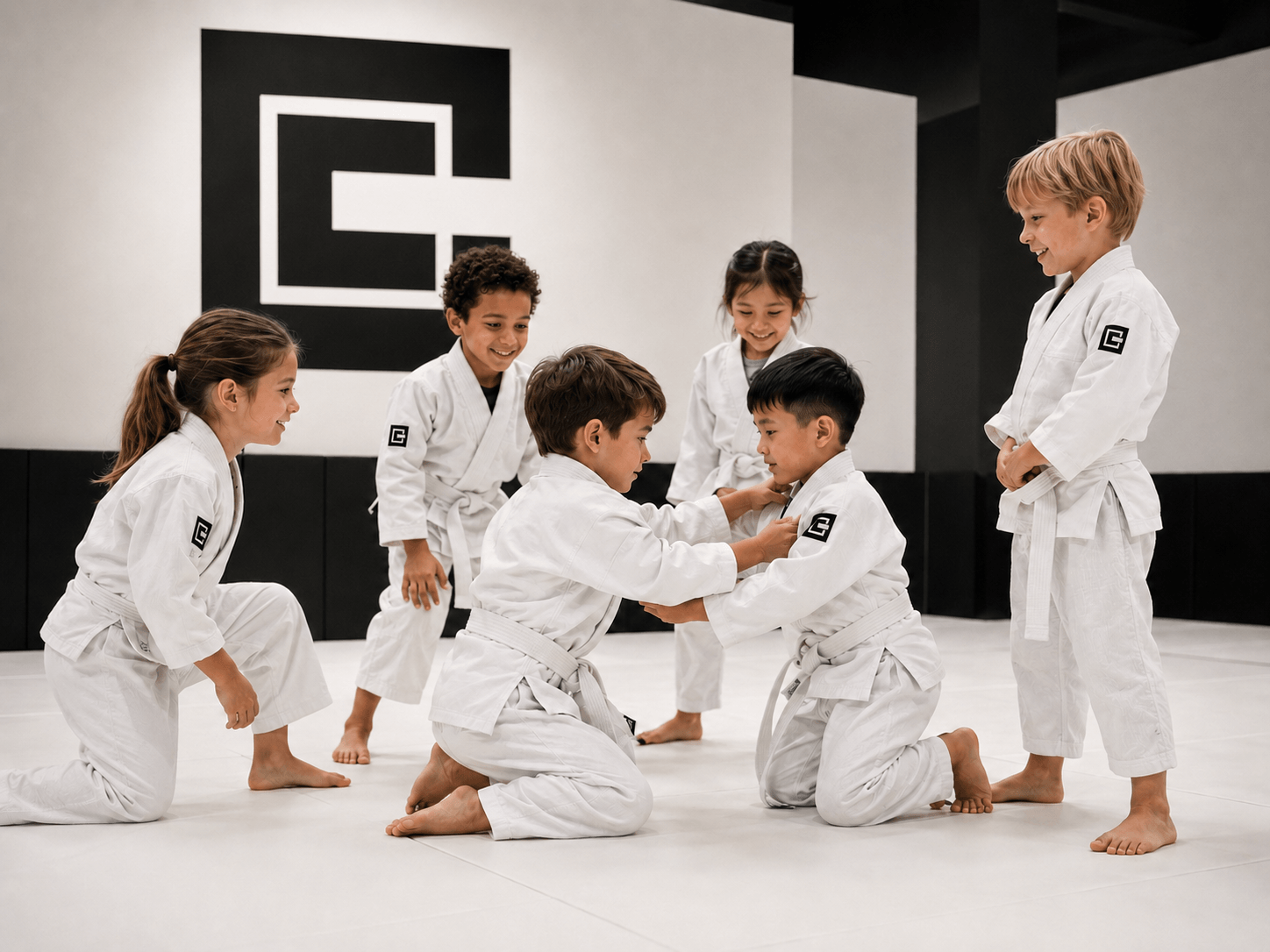 Kids class practicing together at Chess Club Martial Arts